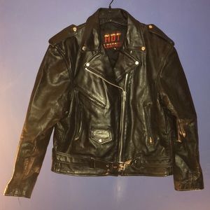 Black leather coat. Size 18